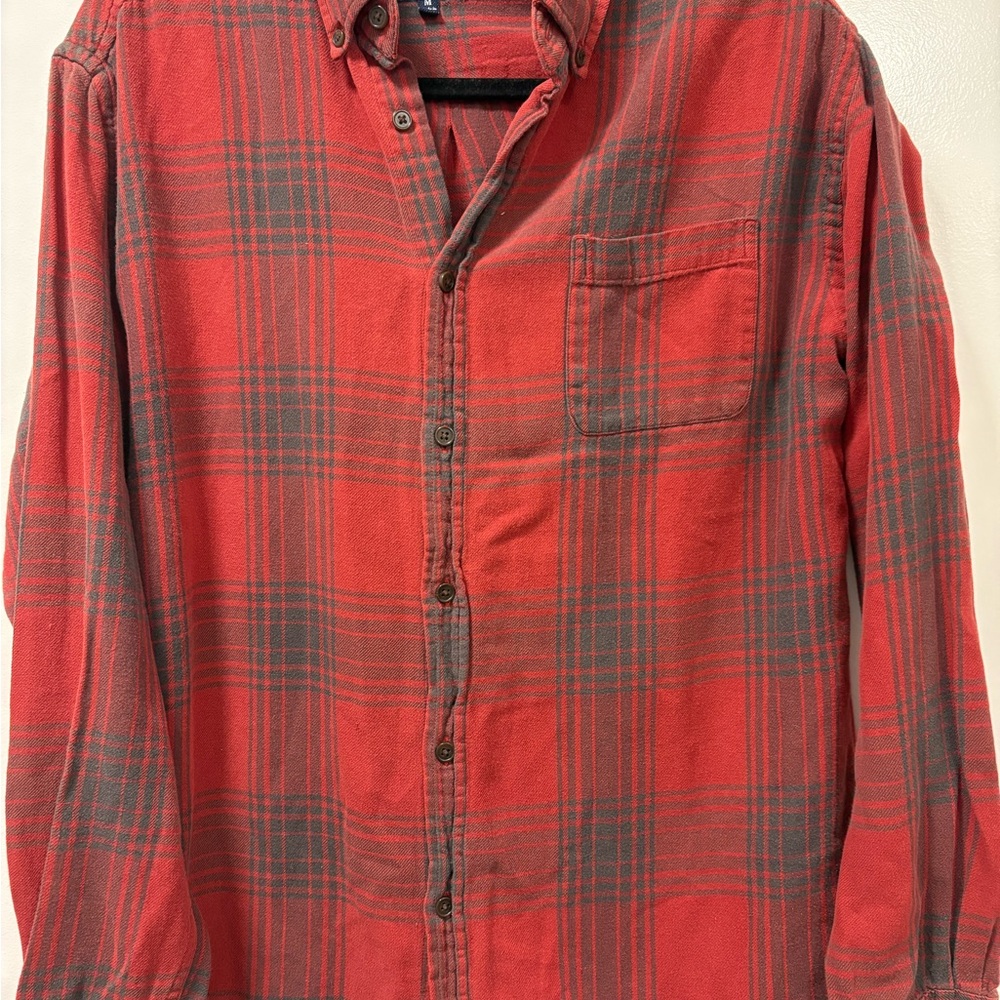 Croft & Barrow Red and Gray Plaid Button Down Shirt